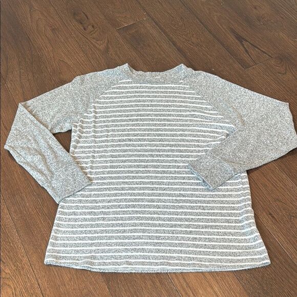Loveappella Tops - Gray Striped Long Sleeve Top